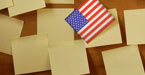 Illustration of U.S. flag in pile of office sticky notes